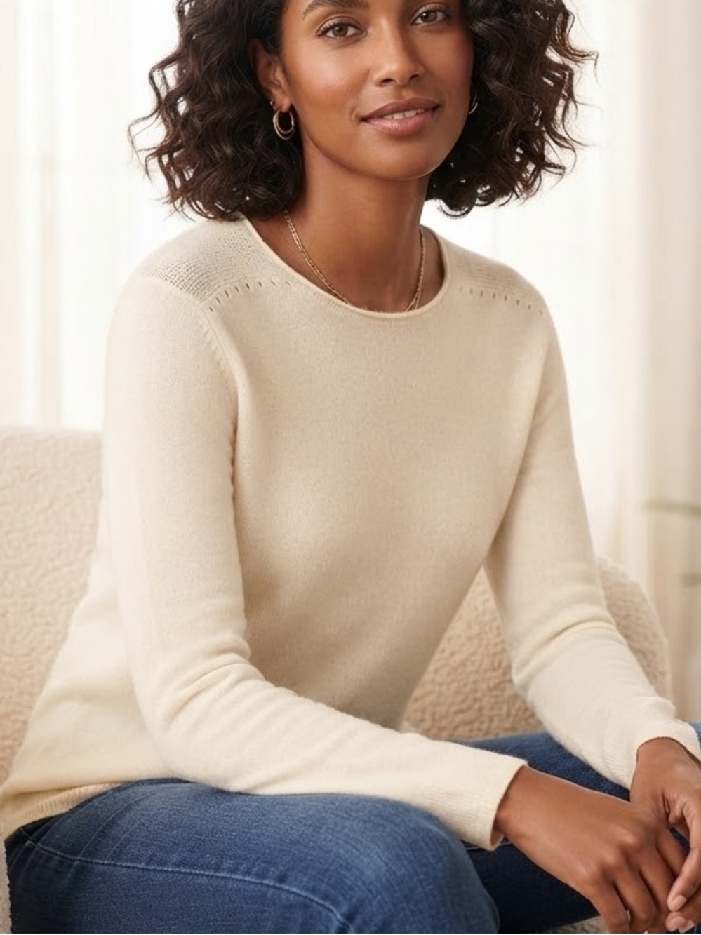J McLaughlin Crewneck Women's Cashmere Sweater in Cream